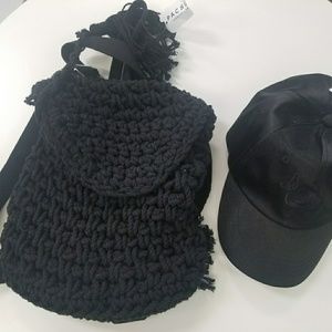 Black backpack or satin black rose hat combo!